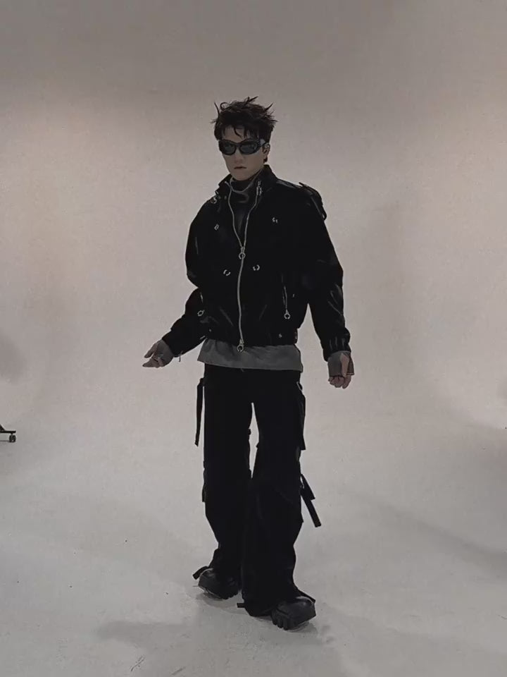 FLYERRER 23FW Black Crocodile Pattern Velvet Splicing Coat FR065